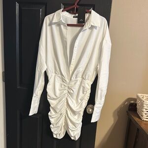 Elegant White Ruched Dress